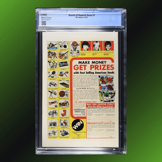 CGC 9.6 graded Secrets of Haunted House #1 comic book featuring cover art by Luis Dominguez (1975) from Caveman Comics.