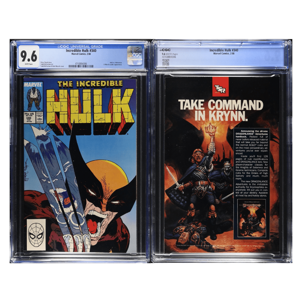 A CGC 9.6 copy of Hulk 340 featuring Iconic cover art by Todd McFarlane