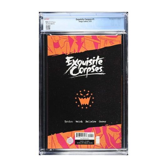 Exquisite Corpses Issue 1 comic book graded and encapsulated by CGC as a 3.0 Topps Edition, featuring a black cover with orange abstract patterns and white title text.