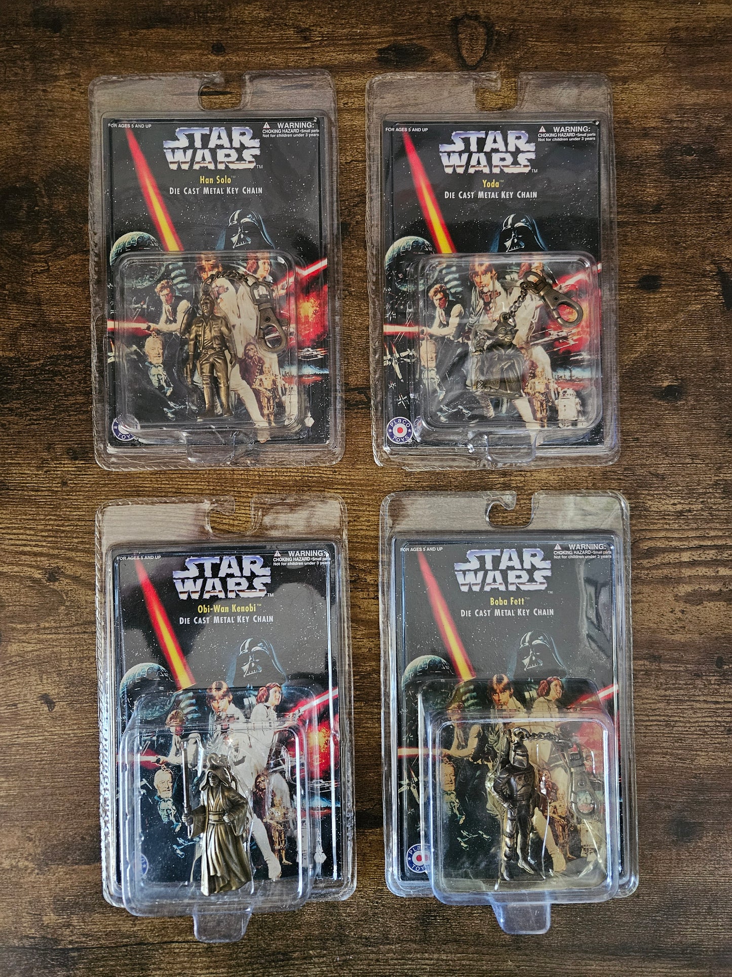 Star Wars: Die Cast Metal Key Chains: Complete Set! Han, Obi-Wan,Yoda, Boba Fett