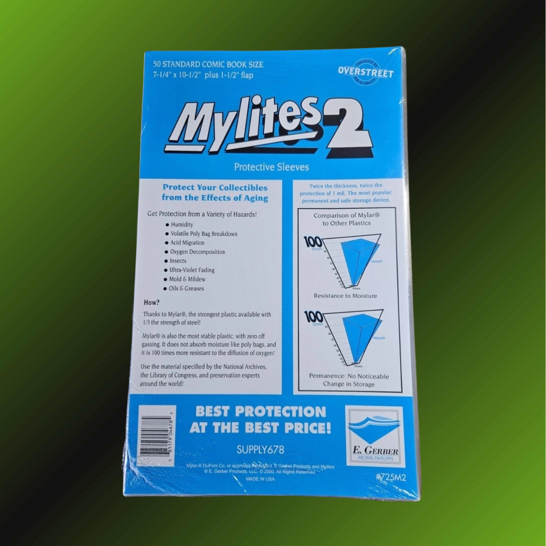 50 x Mylites2 Mylar Comic Bags, Standard (Silver-Age) Size! Full Pack!