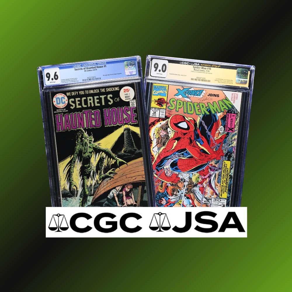 CGC Signature Series yellow label and JSA authenticated comic slabs.