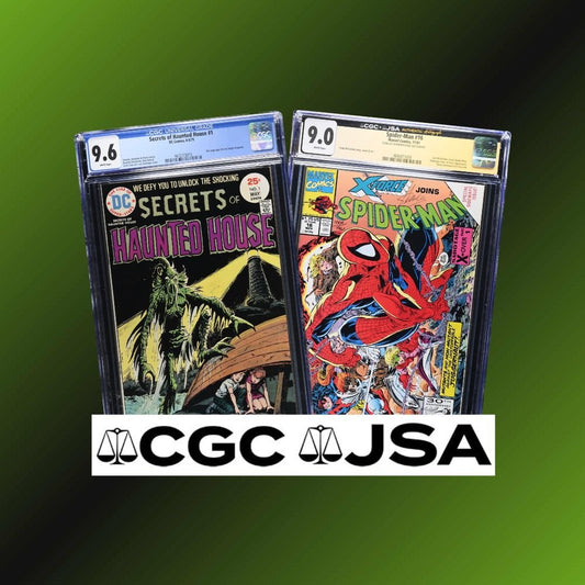 CGC Signature Series yellow label and JSA authenticated comic slabs.