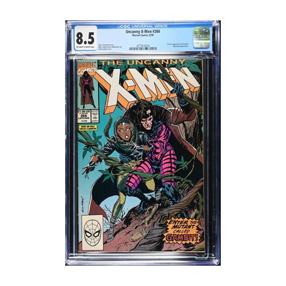 A graded comic book in a clear plastic slab. The comic is X-Men Issue #106, featuring Jessica Jones and Cyclops, with a CGC certification label showing an 8.