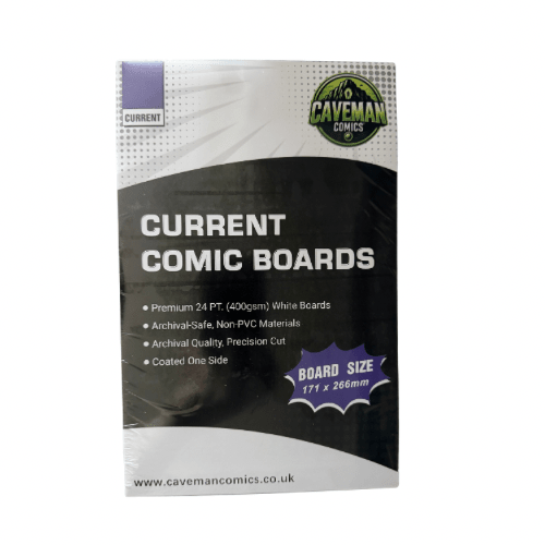Pack of 100 acid-free modern current comic backing boards for archival-grade storage from Caveman Comics
