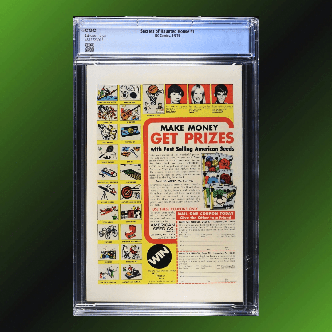 CGC 9.6 graded Secrets of Haunted House #1 comic book featuring cover art by Luis Dominguez (1975) from Caveman Comics.