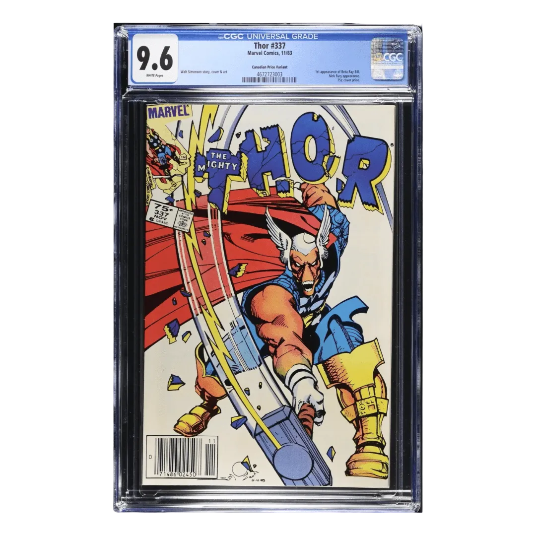 CGC 9.6 graded Thor #337 Canadian Price Variant featuring the first appearance of Beta Ray Bill from Caveman Comics.