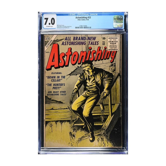 A vintage 1956 Issue 53 of Astonishing from Atlas comics, graded and encapsulated by CGC in a 7.0 grade. 