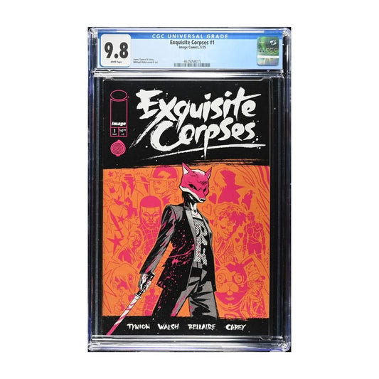 A graded comic book in a clear plastic slab. The product is Exquisite Corpses #1, graded CGC 9.