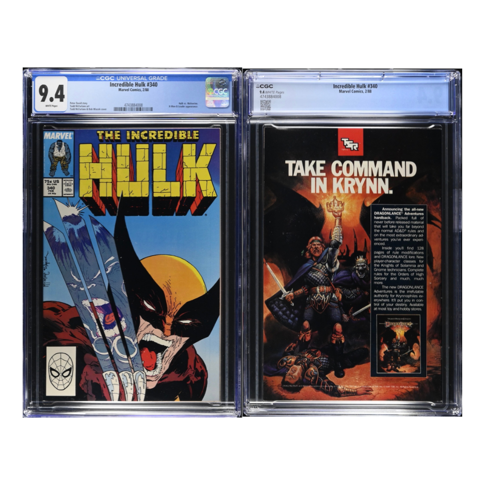 A CGC 9.4 copy of Hulk 340 featuring Iconic cover art by Todd McFarlane