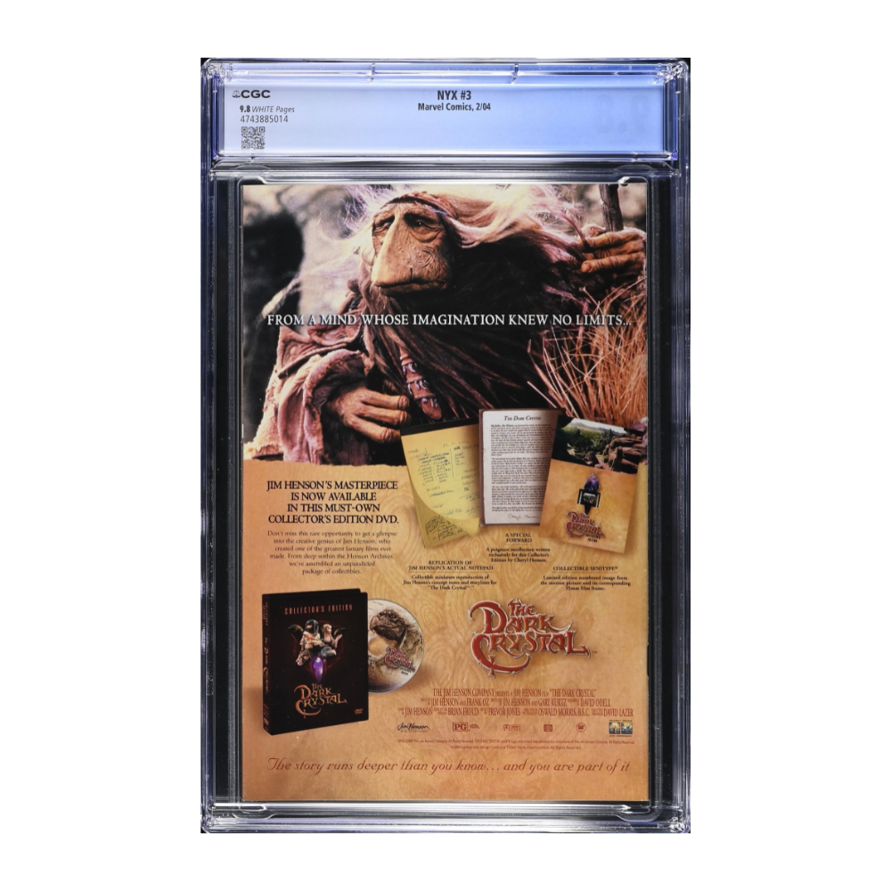 CGC graded 9.8 slab featuring the rear cover of NYX issue 3, 1st appearance of X-23