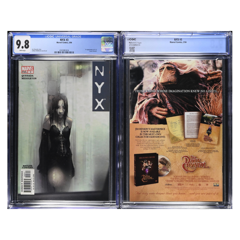 CGC graded 9.8 slab featuring both covers of NYX issue 3, 1st appearance of X-23