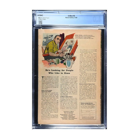 A vintage 1964 comic, Issue 8 of X-Men from Marvel comics, graded and encapsulated by CGC in a 4.0 grade. 