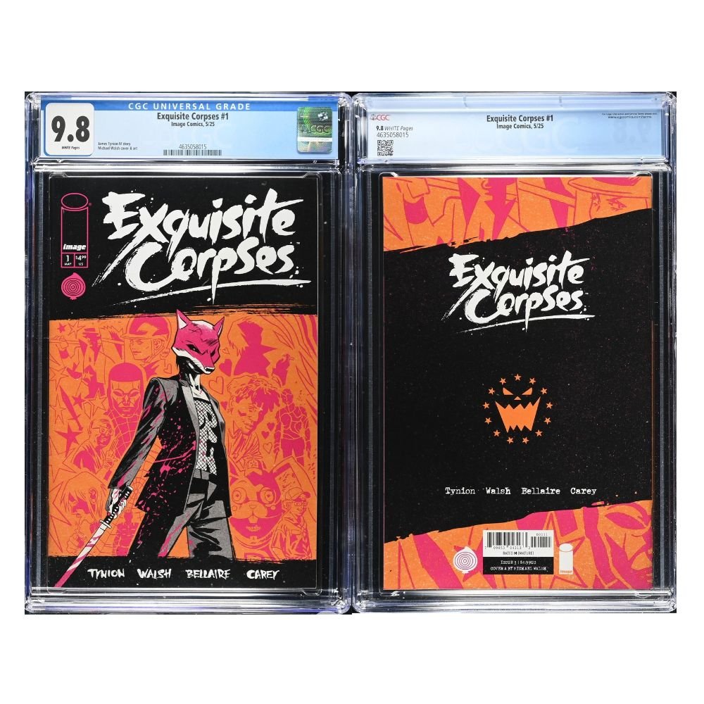 Two copies of Exquisite Corpses #1 comic book graded by CGC, shown side by side. The left copy is graded 9.