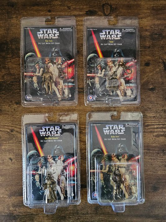 Star Wars: Die Cast Metal Key Chains: Complete Set! Han, Obi-Wan,Yoda, Boba Fett