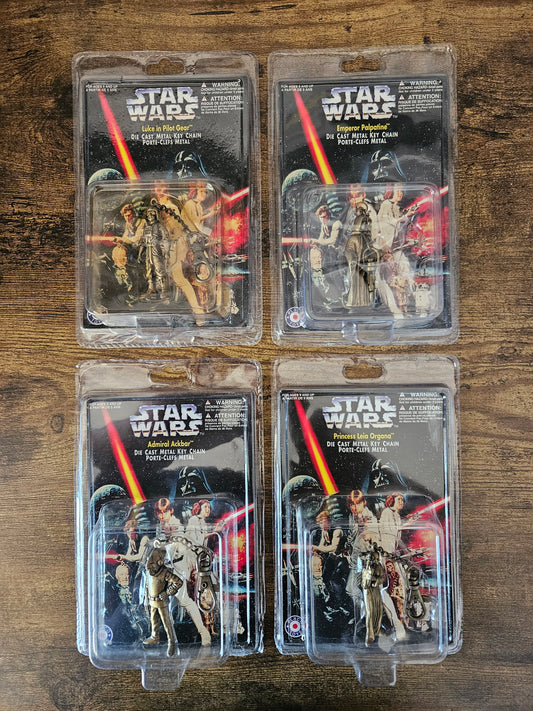 Star Wars: Die Cast Metal Key Chains: Complete Set! Luke, Leia, Akbar & Palpatine!