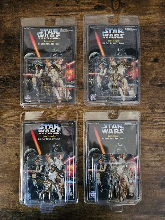 Star Wars: Die Cast Metal Key Chains: Complete Set! Darth Vader, Luke, R2D2, C-3PO