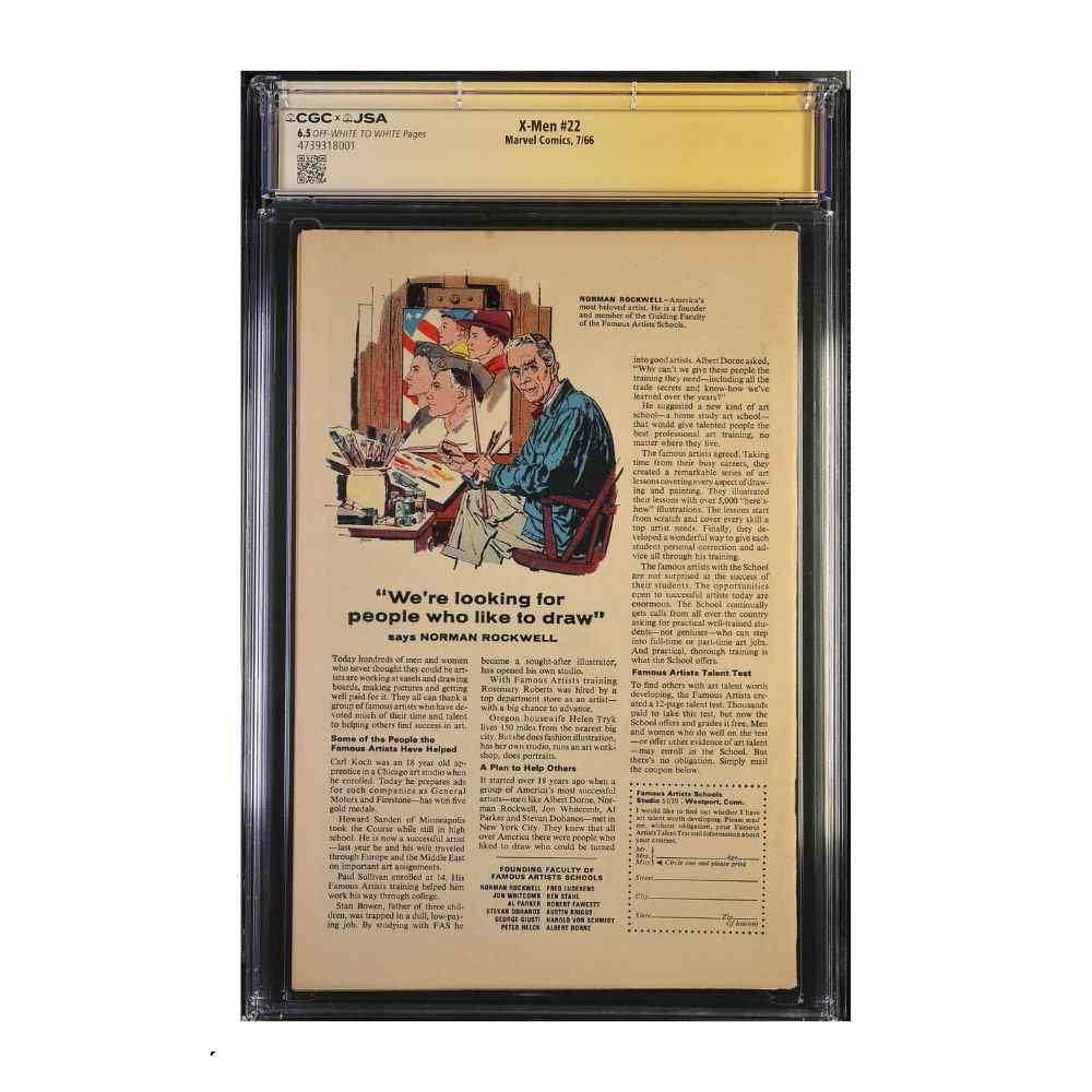 X-Men 22 CGC 6.5 | Signed Dick Ayers | JSA Authenticated | 1966