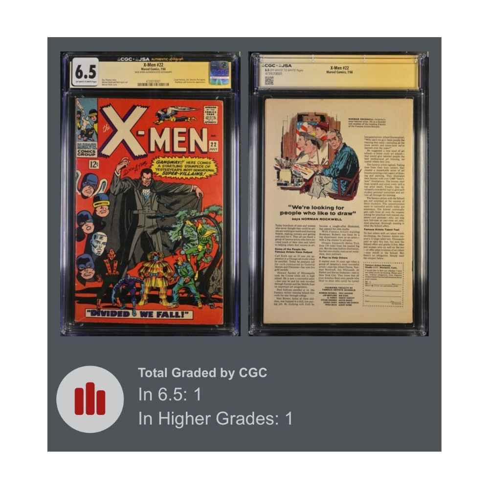 X-Men 22 CGC 6.5 | Signed Dick Ayers | JSA Authenticated | 1966