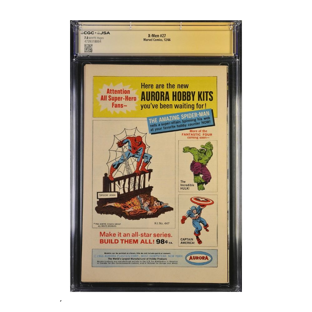 CGC graded 7.0 copy of X-Men #27 (1966) from "image_7.png", featuring the iconic "Re-Enter: The Mimic!" cover art by Werner Roth and Dick Ayers, with a JSA-authenticated autograph by Dick Ayers.